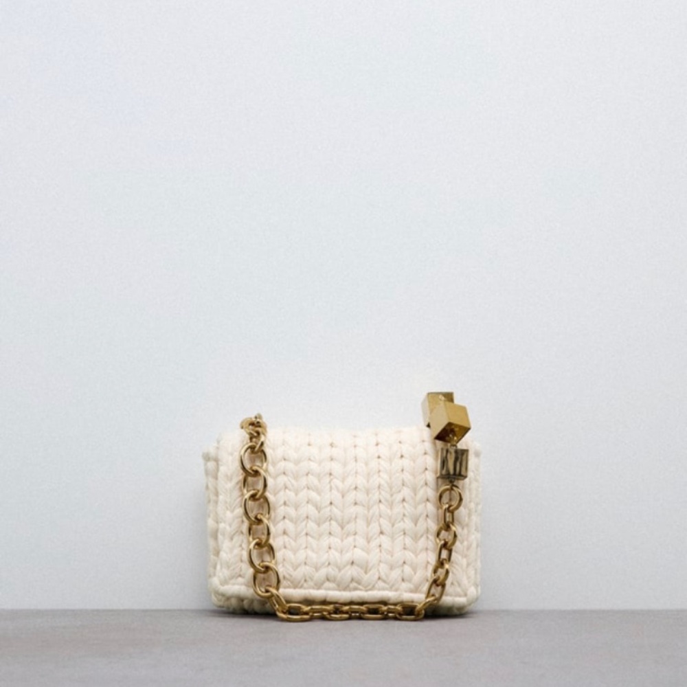 Zara Braided Fabric Shoulder Bag Off White